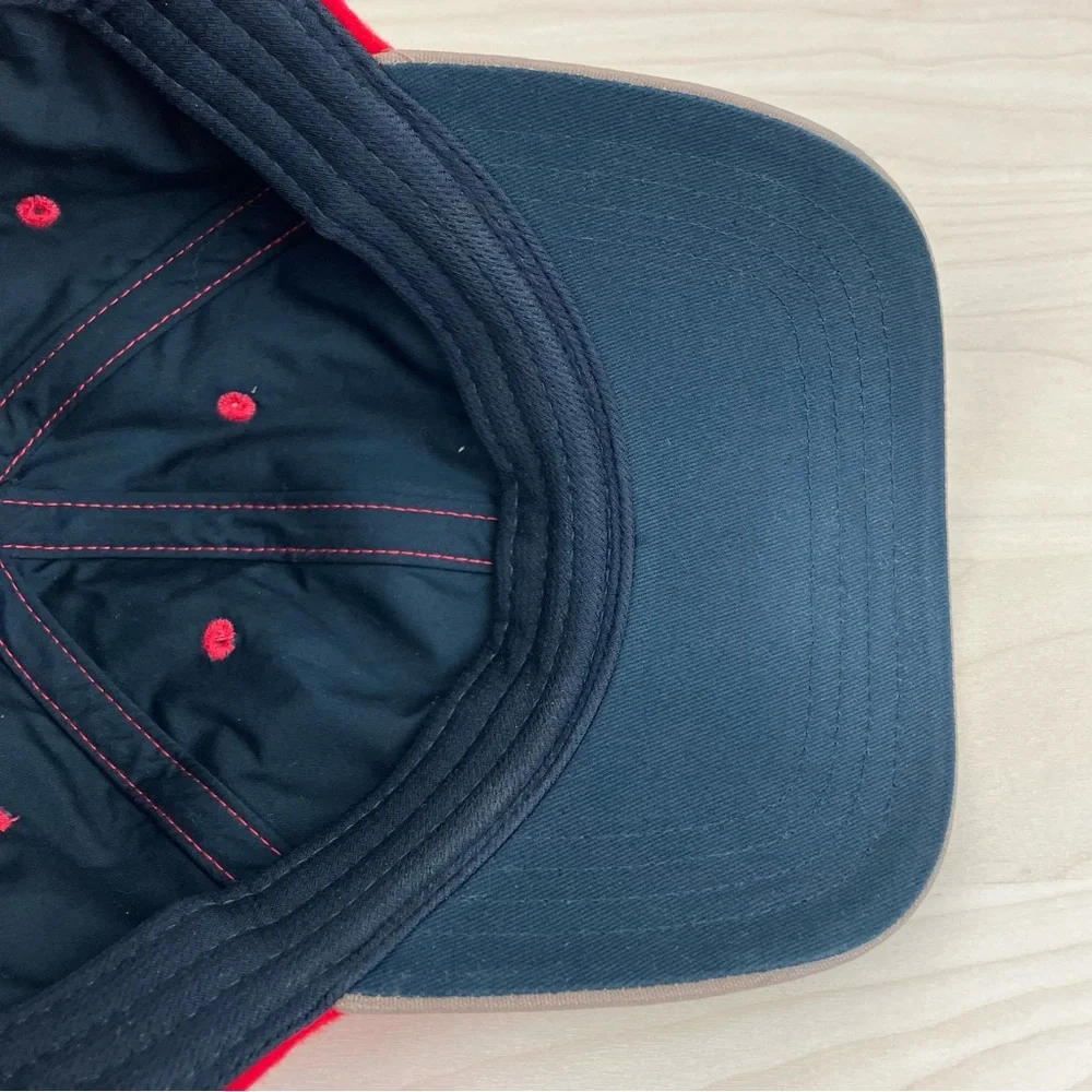 L.L. Bean Hat Leather Strapback Red Wool Blend Baseball Cap Blank OSFA